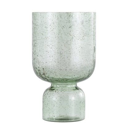 Laurynn Windlicht Groen van PTMD, zeegroen bubbelglas op een dikke glazen voet op witte achtergrond