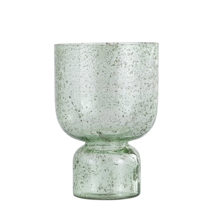 Laurynn Theelichthouder Groen Large van PTMD, zeegroen bubbelglas op een dikke glazen voet