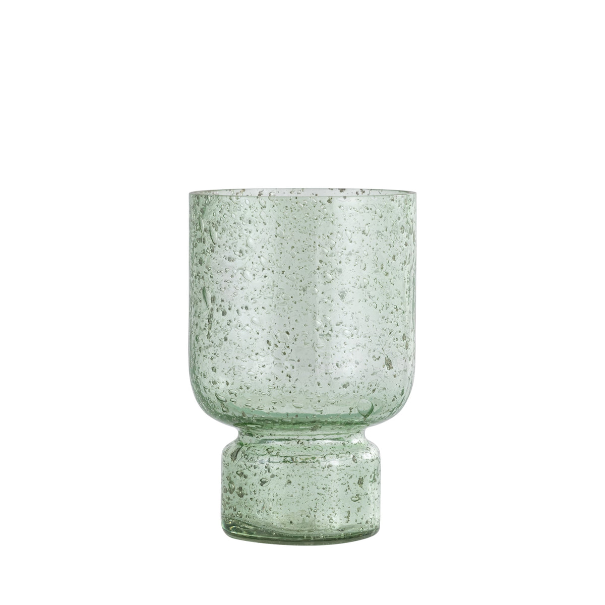 Laurynn Theelichthouder Groen Small van PTMD, zeegroen bubbelglas op een dikke glazen voet