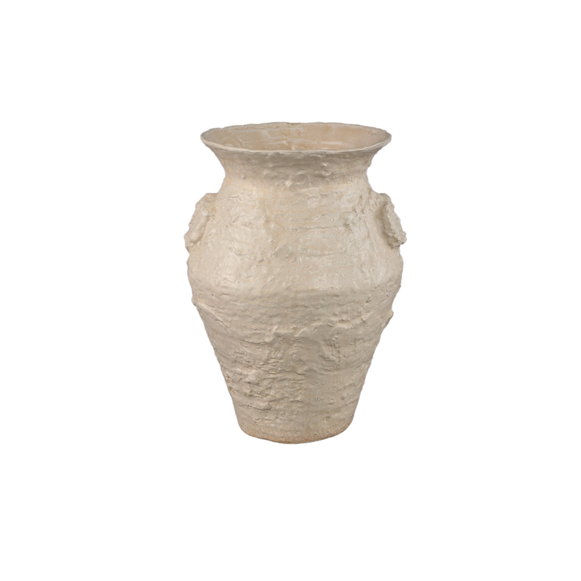 Set van 3 Leandra potten beige keramiek van PTMD, pot M op witte achtergrond