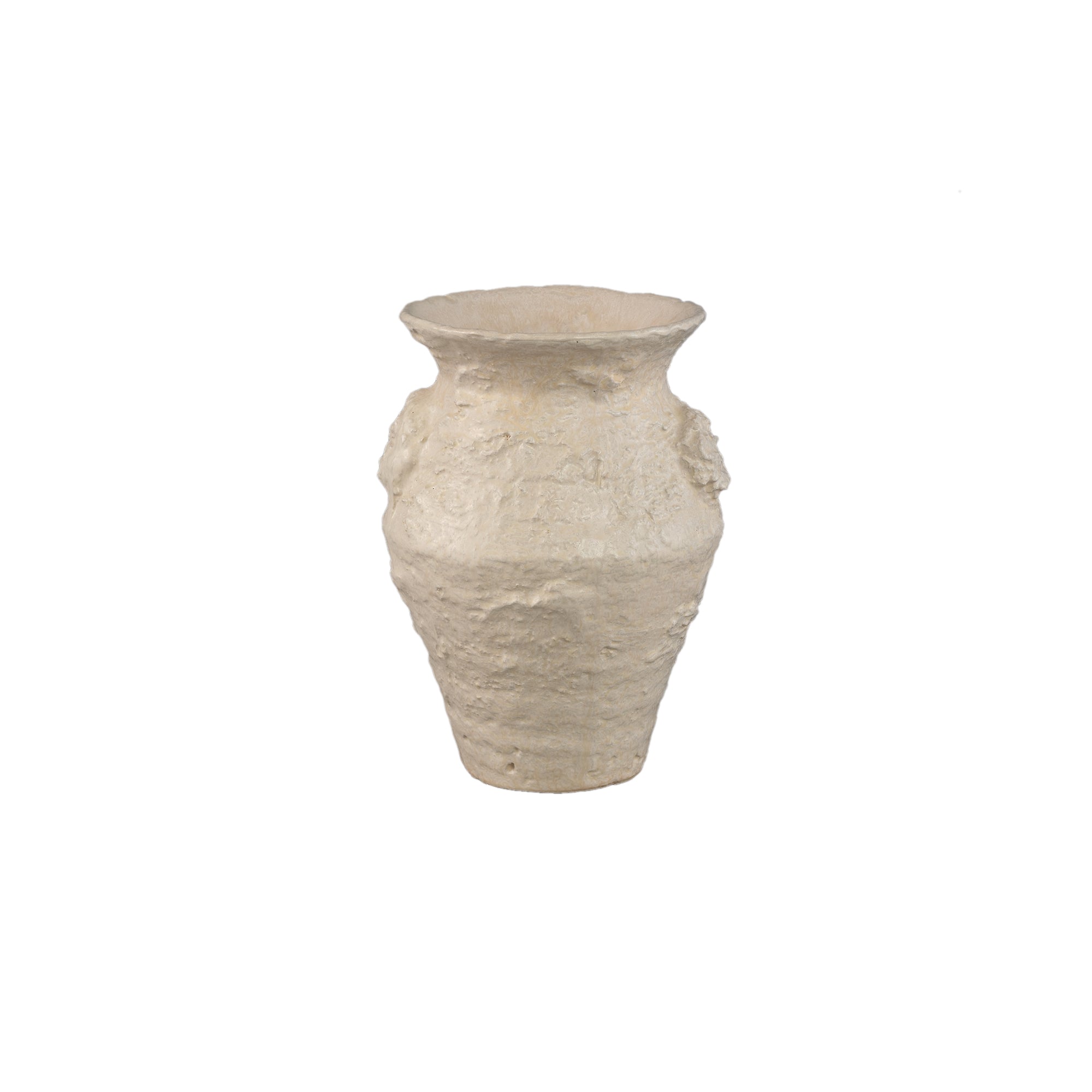 Set van 3 Leandra potten beige keramiek van PTMD, pot S op witte achtergrond