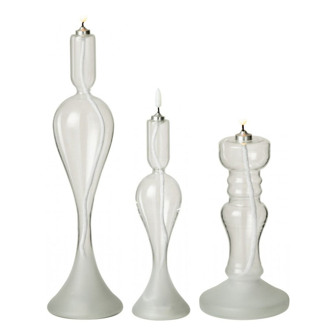 Set Van 3 Led Kaarsen Glas Transparant van J-Line, de complete set met alle drie de ledkaarsen naast elkaar op witte achtergrond