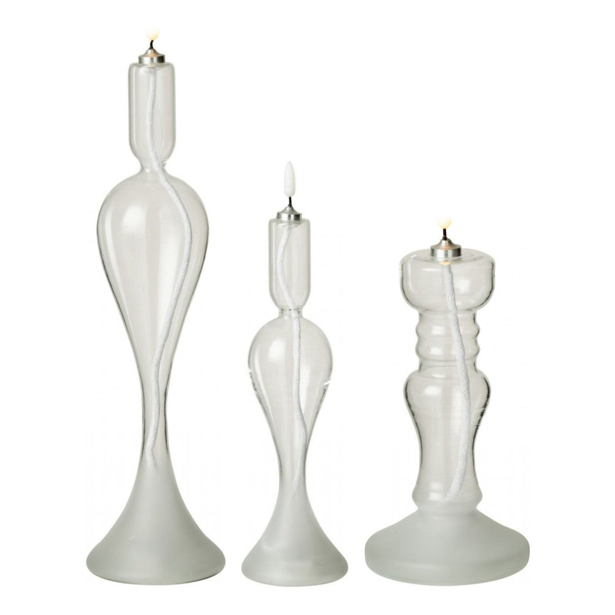 Set Van 3 Led Kaarsen Glas Transparant van J-Line, de complete set met alle drie de ledkaarsen naast elkaar op witte achtergrond
