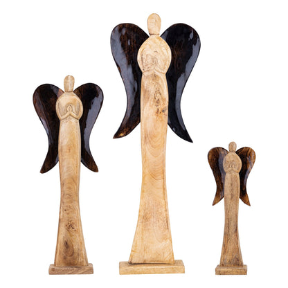 Set Van 3 Maebha Engelen Hout van PTMD, de complete set met alle drie de houten engelen naast elkaar op witte achtergrond