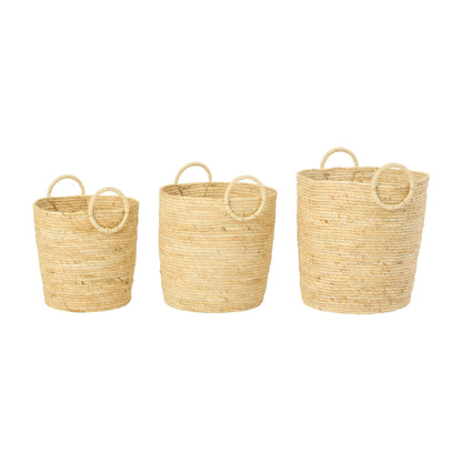 Set Van 3 Mand Met Handvat Rond Maïs Naturel  J-Line