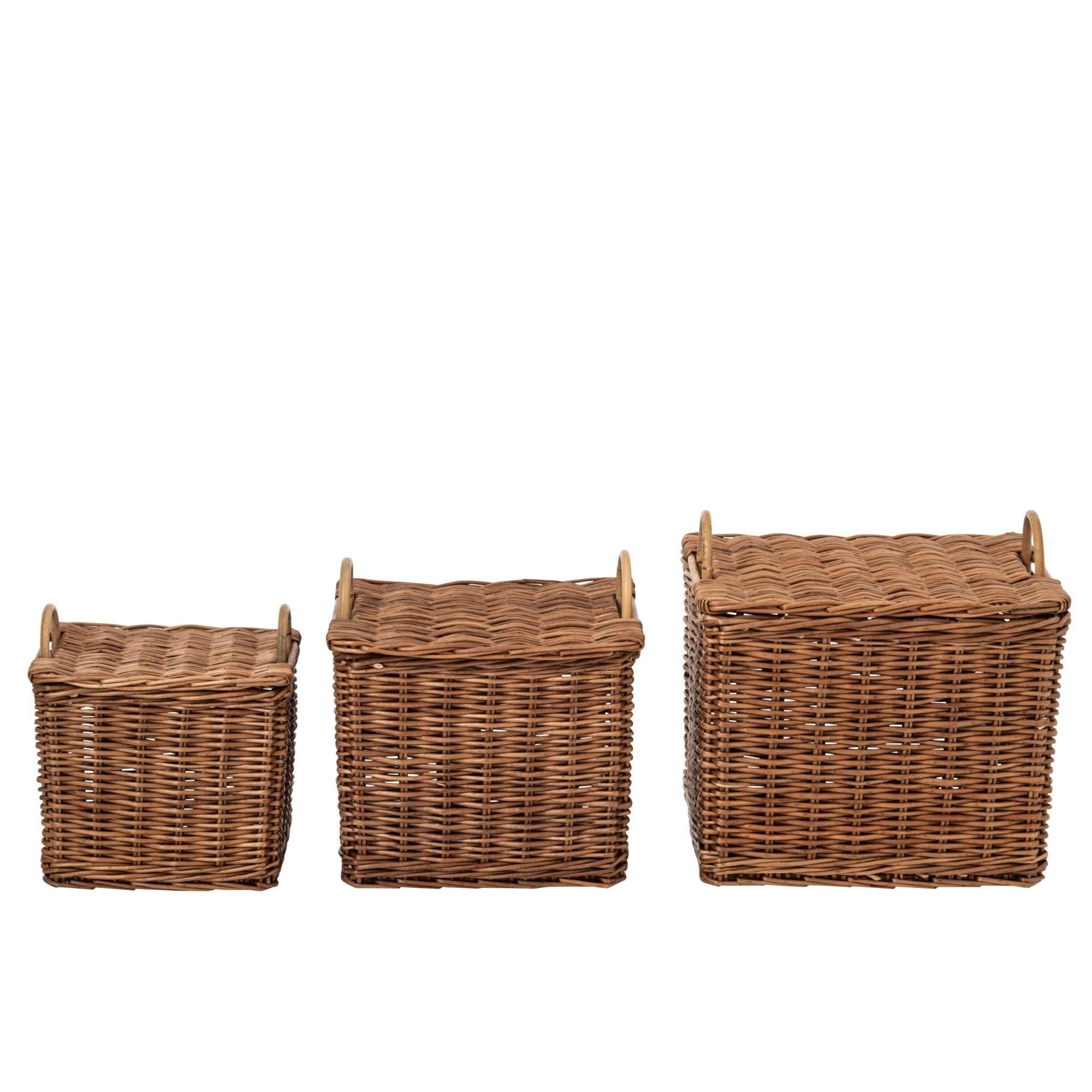 Set Van 3 Mand Met Handvatten Riet Naturel/Roestbruin J-Line