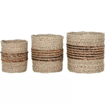 Set Van 3 Manden Carvoeiro van MUST Living, de drie formaten naast elkaar met abaca rand