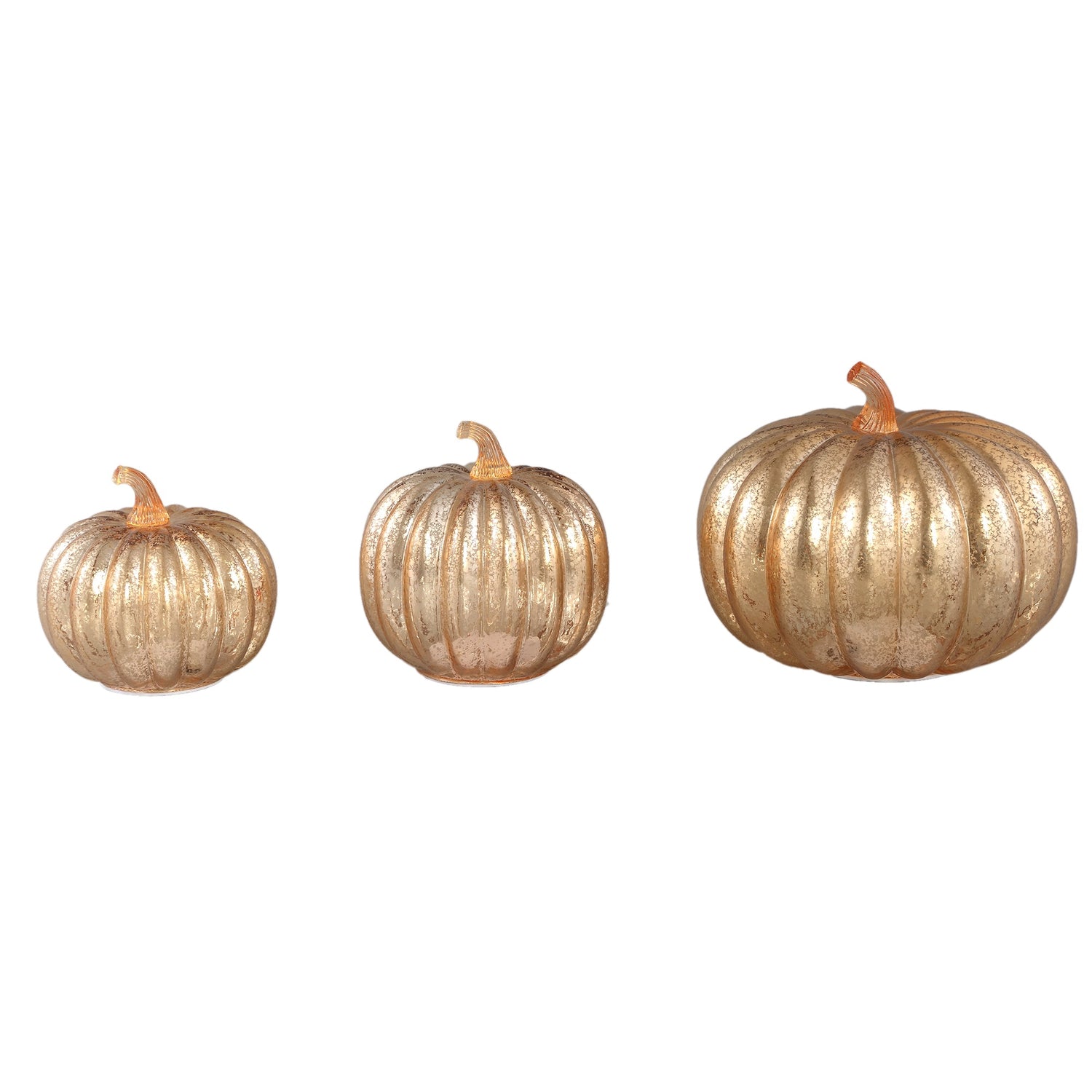 Set Van 3 Pumpa Pompoen LED Lampjes Goud van PTMD, de drie glazen pompoenen S, M en L samen