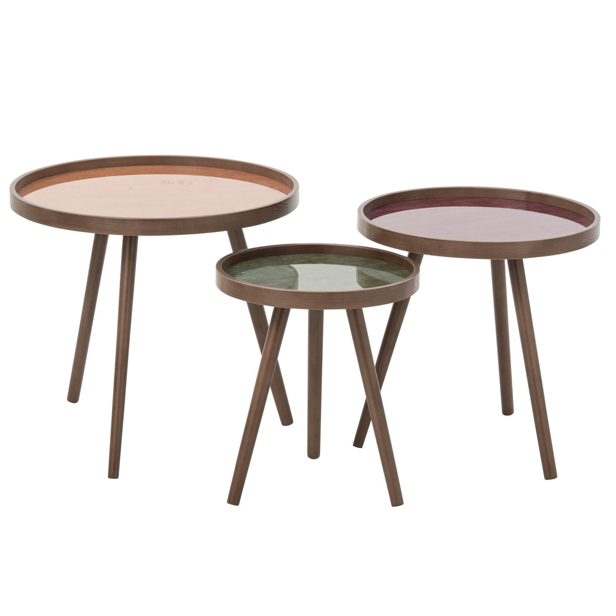 Set Van 3 Salontafels Rond Rubberhout Multi Naturel van J-Line, drie ronde tafels in naturel