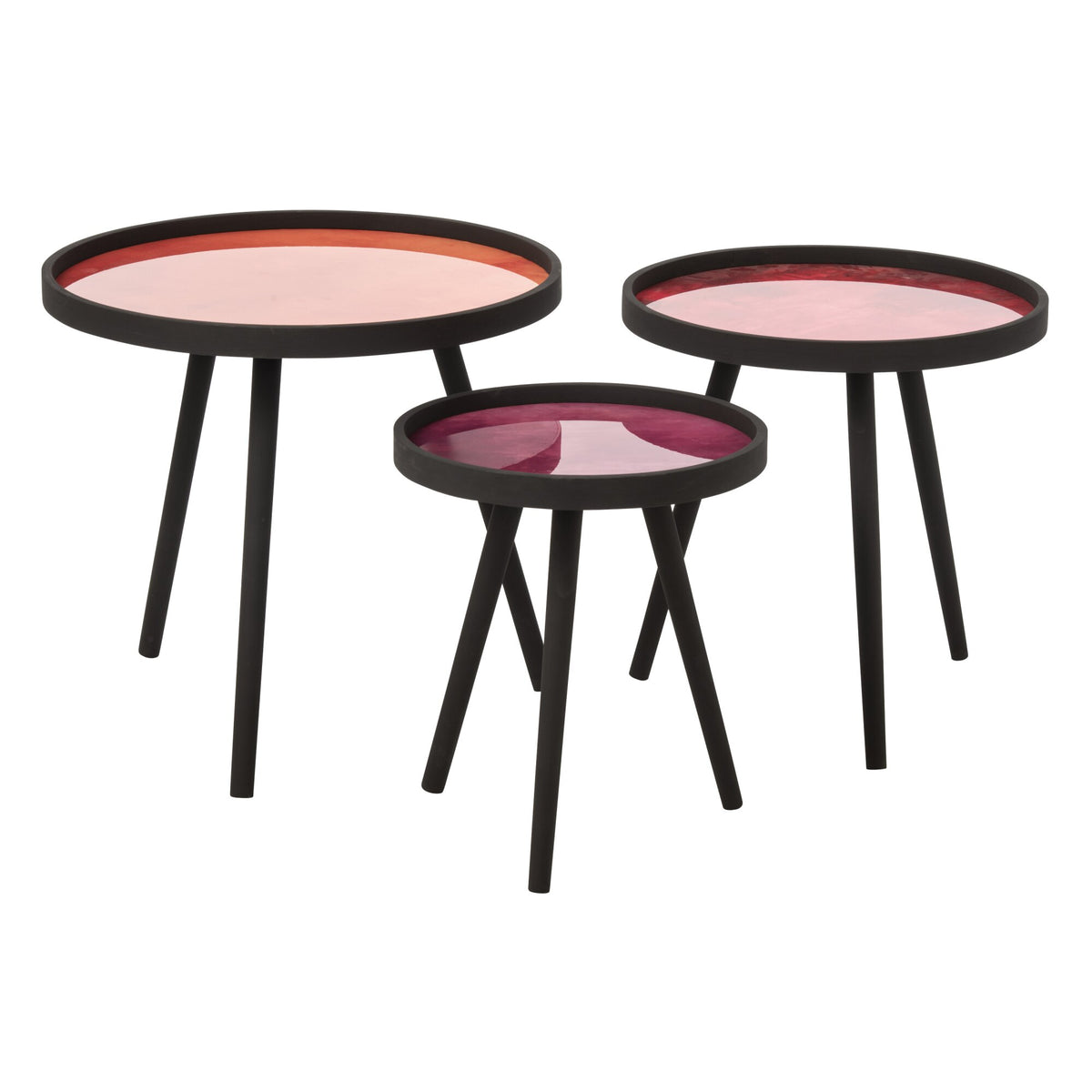 Set Van 3 Salontafels Rond Rubberhout Multi Zwart van J-Line, drie ronde tafels in zwart