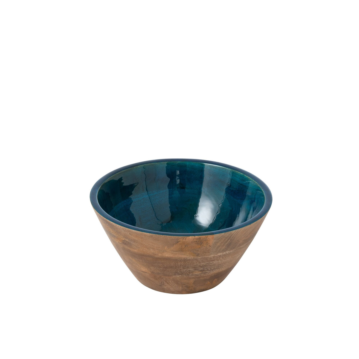 Schaal Mangohout Petrol/Naturel Medium uit de set van J-Line, mangohouten schaal van 24 cm