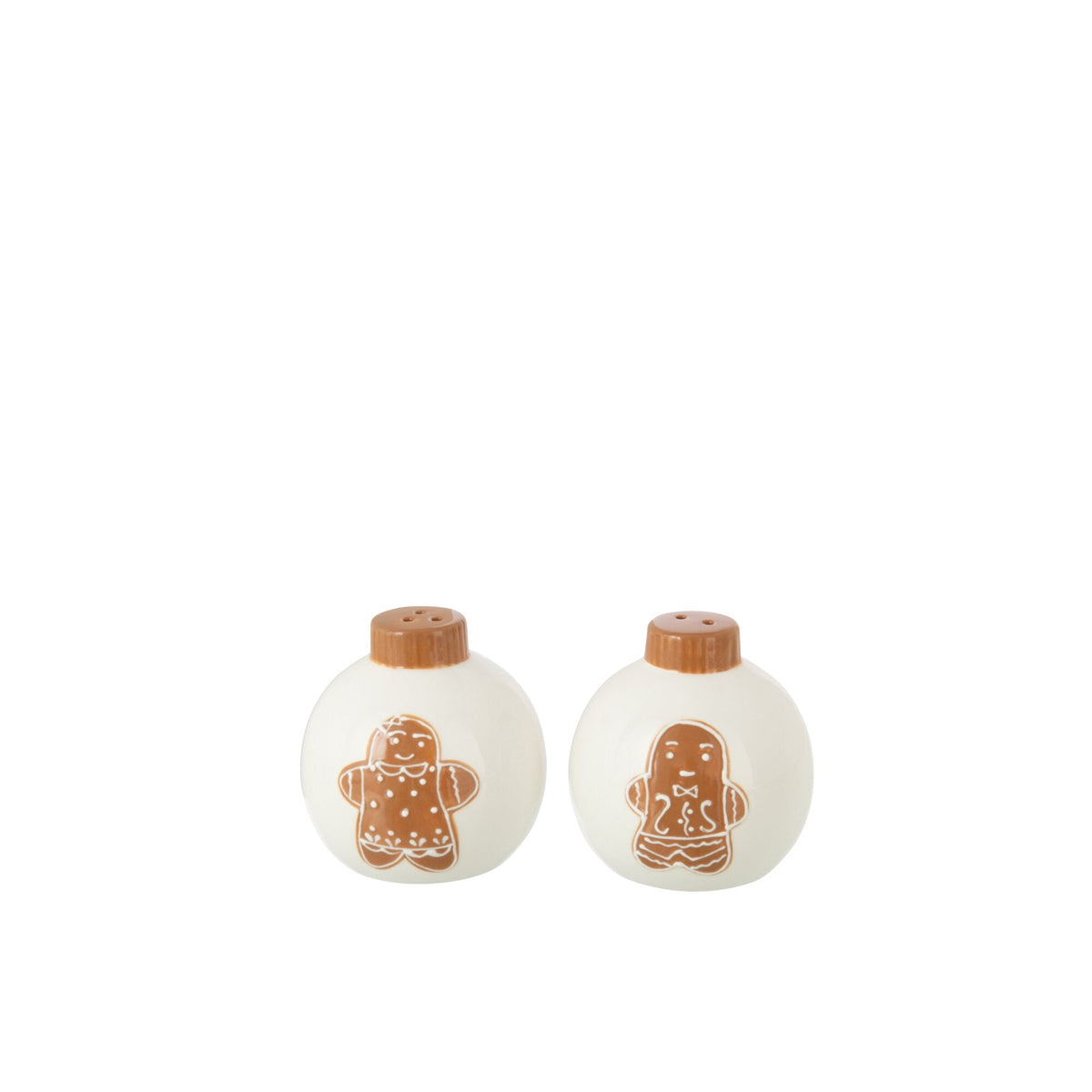 Peper- en zoutstel Kerstbal uit de set van J-Line, twee bolvormige strooiers met peperkoekmannetje