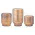 Set Van 3 Shalea Windlichten Amber Ribbelglas van PTMD, alle drie de windlichten naast elkaar op witte achtergrond