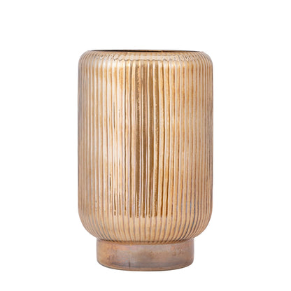Set Van 3 Shalea Windlichten Amber Ribbelglas van PTMD, het grote windlicht L van 33 centimeter in amberkleurig ribbelglas