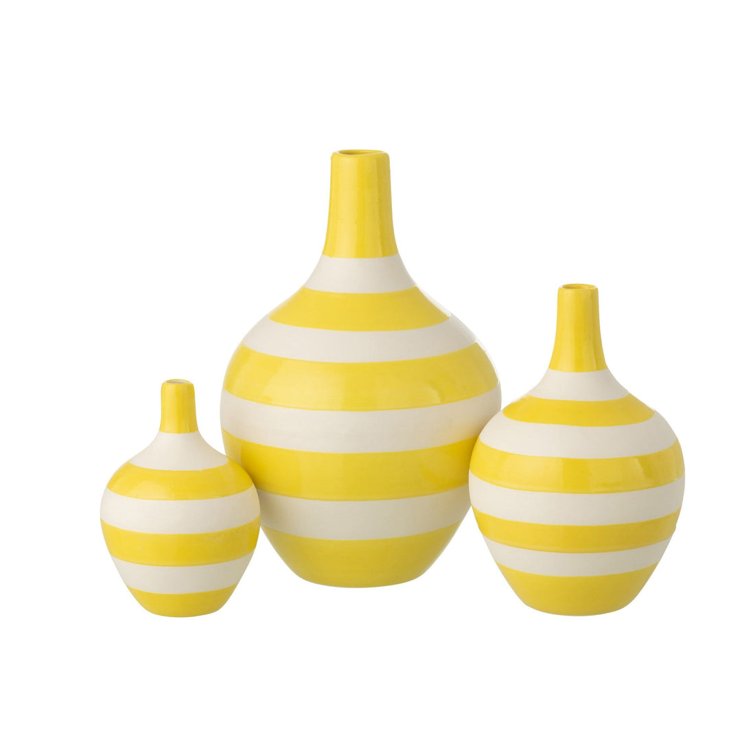 Set Van 3 Vaas Gestreept Porselein Wit/Geel J-Line
