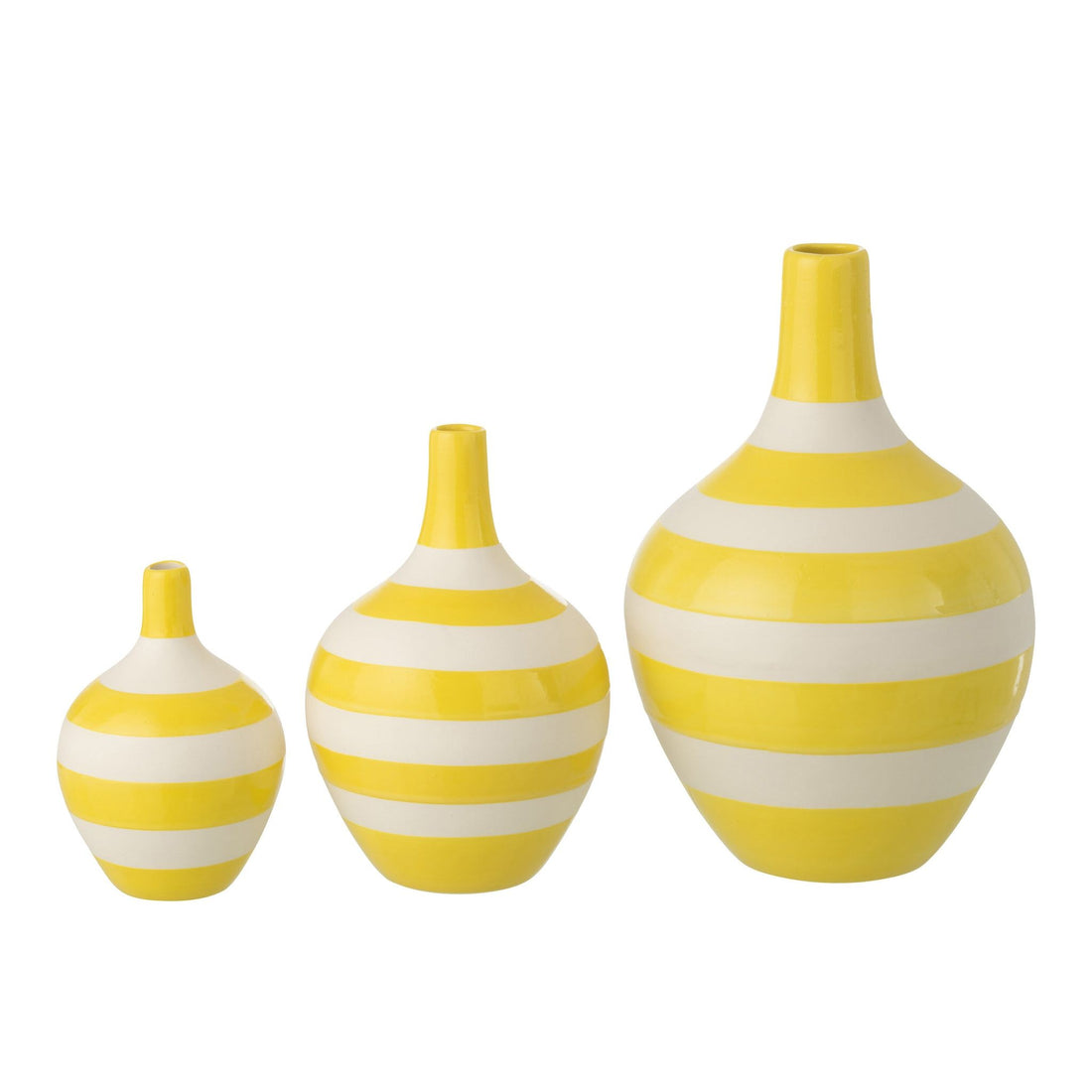 Set Van 3 Vaas Gestreept Porselein Wit/Geel J-Line