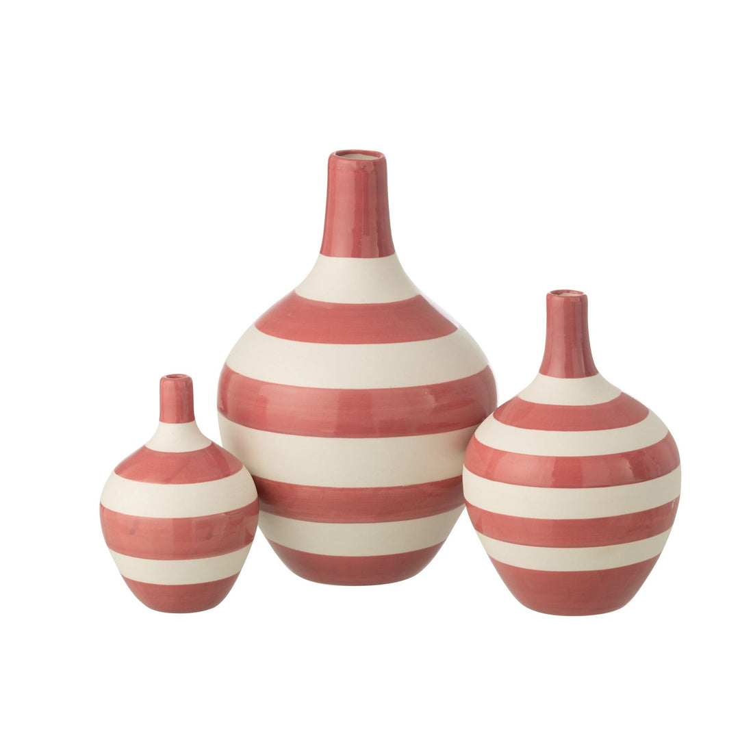 Set Van 3 Vaas Gestreept Porselein Wit/Roze J-Line