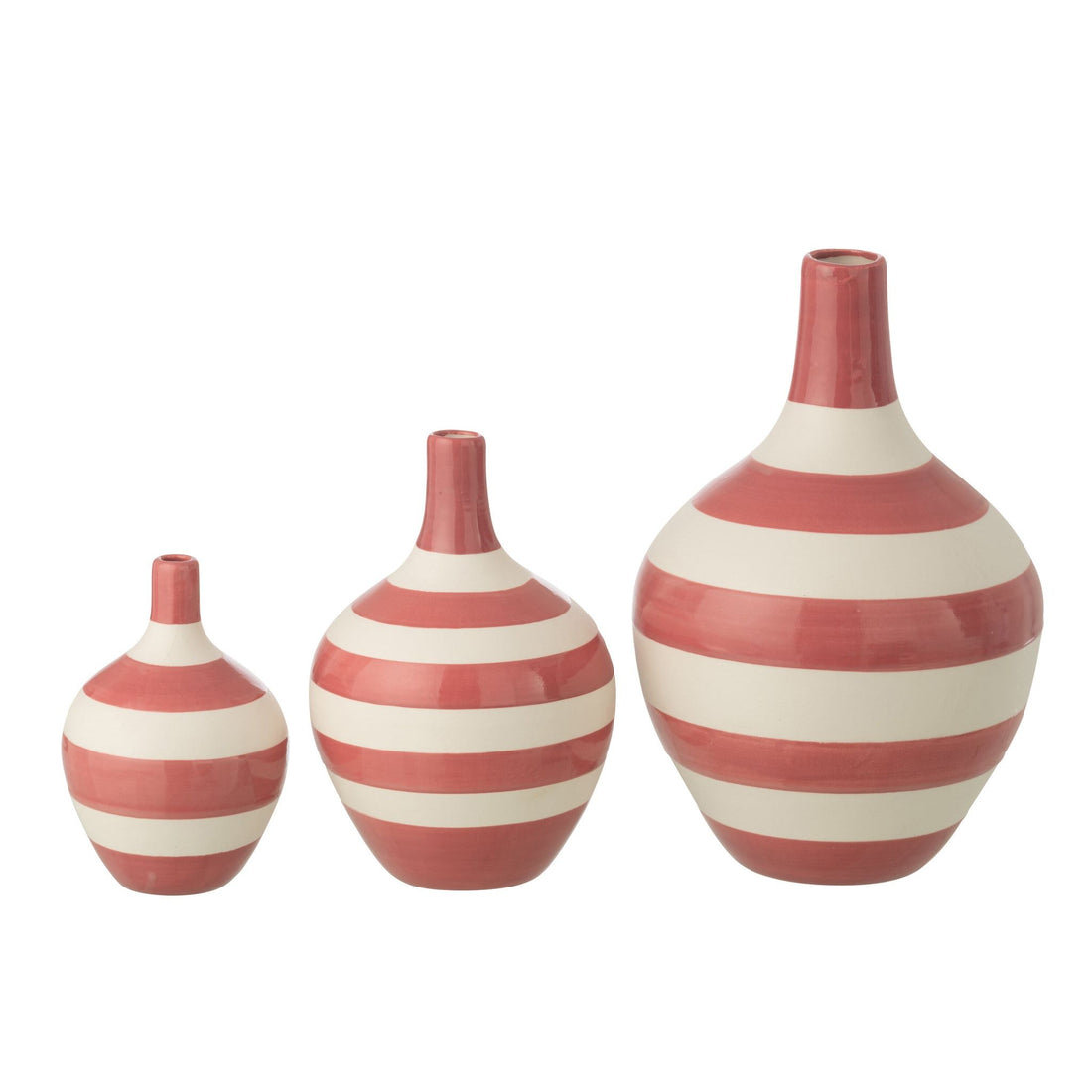 Set Van 3 Vaas Gestreept Porselein Wit/Roze J-Line