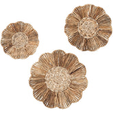 Set Van 3 Wandpanelen Flower van MUST Living in naturel, abaca, volledig in beeld op een neutrale achtergrond