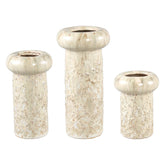 Set Van 3 Wang Potten Crème Keramiek van PTMD, de complete set met alle drie de potten naast elkaar op witte achtergrond