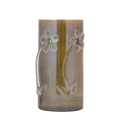 Allya Windlicht Groen Bloem Hoog van PTMD, onderdeel van de Set Van 3 Windlichten Allya Glas Bloem, op witte achtergrond