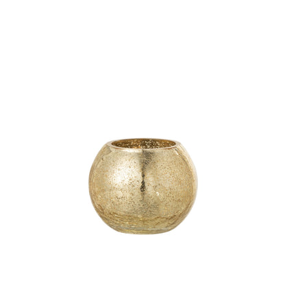Windlicht Craquelé Glas Parelmoer Goud Small van J-Line, onderdeel van de Set Van 3 Windlichten Craquelé Glas Parelmoer Goud, op witte achtergrond