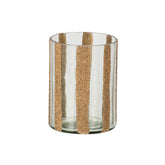 Windlicht Lea Cilinder Gestreept Glas Goud Large van J-Line, onderdeel van de Set Van 3 Windlichten Lea Cilinder Gestreept Glas Goud, op witte achtergrond