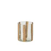 Windlicht Lea Cilinder Gestreept Glas Goud Medium van J-Line, onderdeel van de Set Van 3 Windlichten Lea Cilinder Gestreept Glas Goud, op witte achtergrond