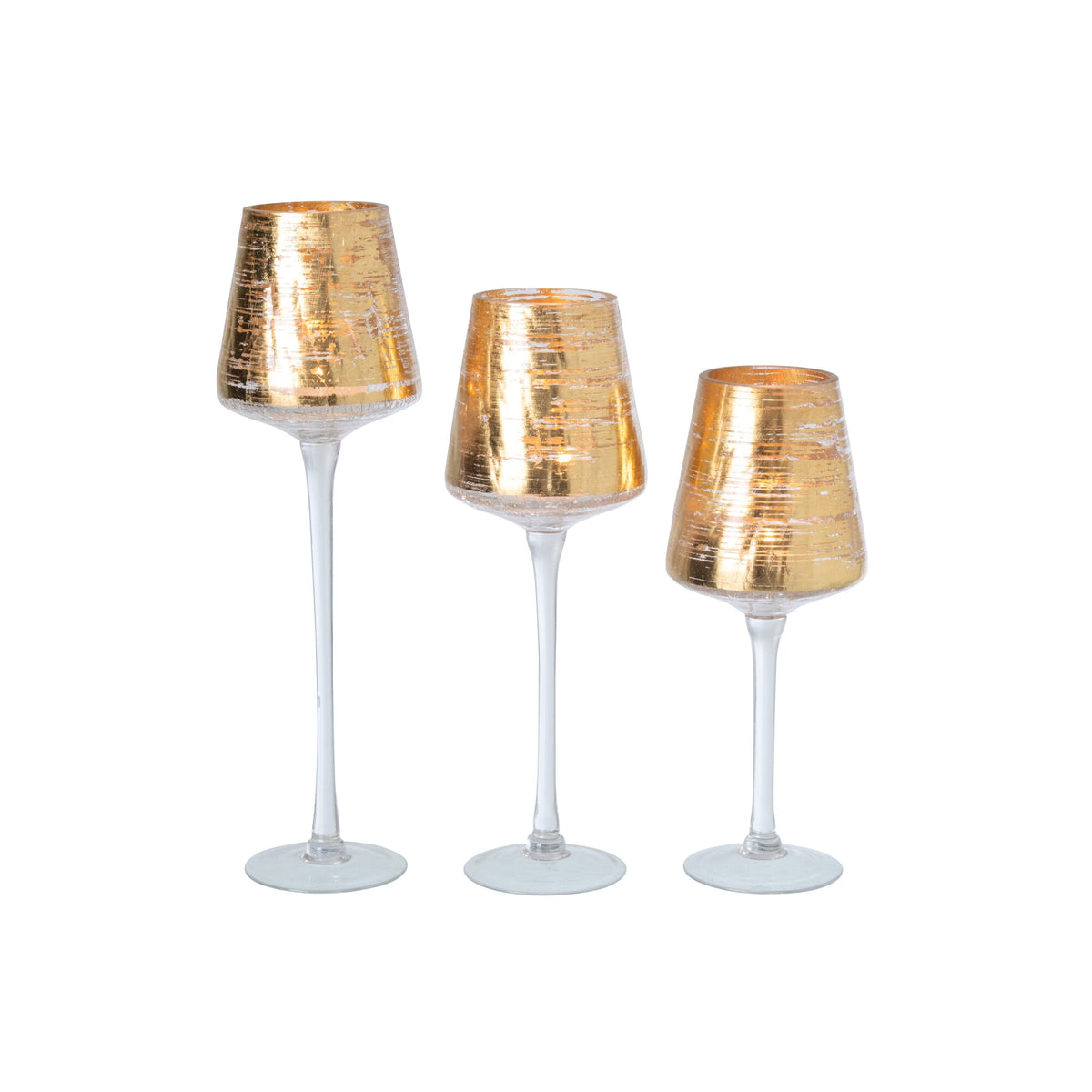 Set Van 3 Windlichten Op Voet Glas Goud J-Line