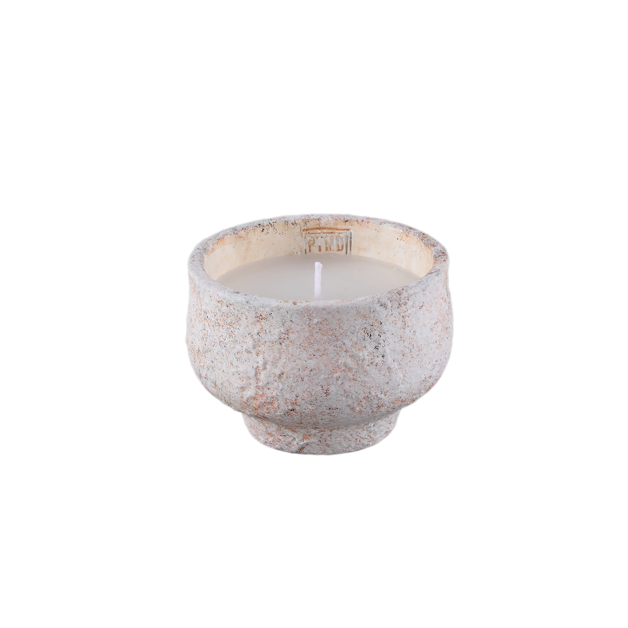 Set Van 4 Outdoor Kaarsen Cement van PTMD, Haily witte kaars op voet op witte achtergrond
