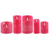 Set van 5 LED kaarsen Bright Pink van PTMD, de complete set met alle vijf de kaarsen naast elkaar op witte achtergrond