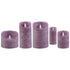 Set van 5 LED kaarsen Rustic Lilac van PTMD, de complete set met alle vijf de kaarsen naast elkaar op witte achtergrond