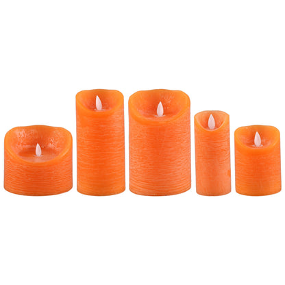 Set van 5 LED kaarsen Rustic Orange van PTMD, de complete set met alle vijf de kaarsen naast elkaar op witte achtergrond