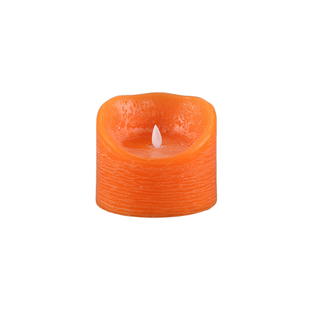 LED kaars maat XL van PTMD in oranje, brede lage stompkaars van 12 cm doorsnee