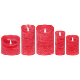 Set van 5 LED kaarsen Rustic Red van PTMD, de complete set met alle vijf de kaarsen naast elkaar op witte achtergrond