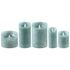Set van 5 LED kaarsen Rustic Teal van PTMD, de complete set met alle vijf de kaarsen naast elkaar op witte achtergrond
