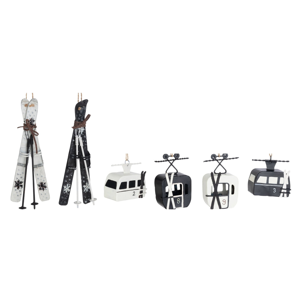 Set Van 6 Kersthangers Skicabine En Ski&