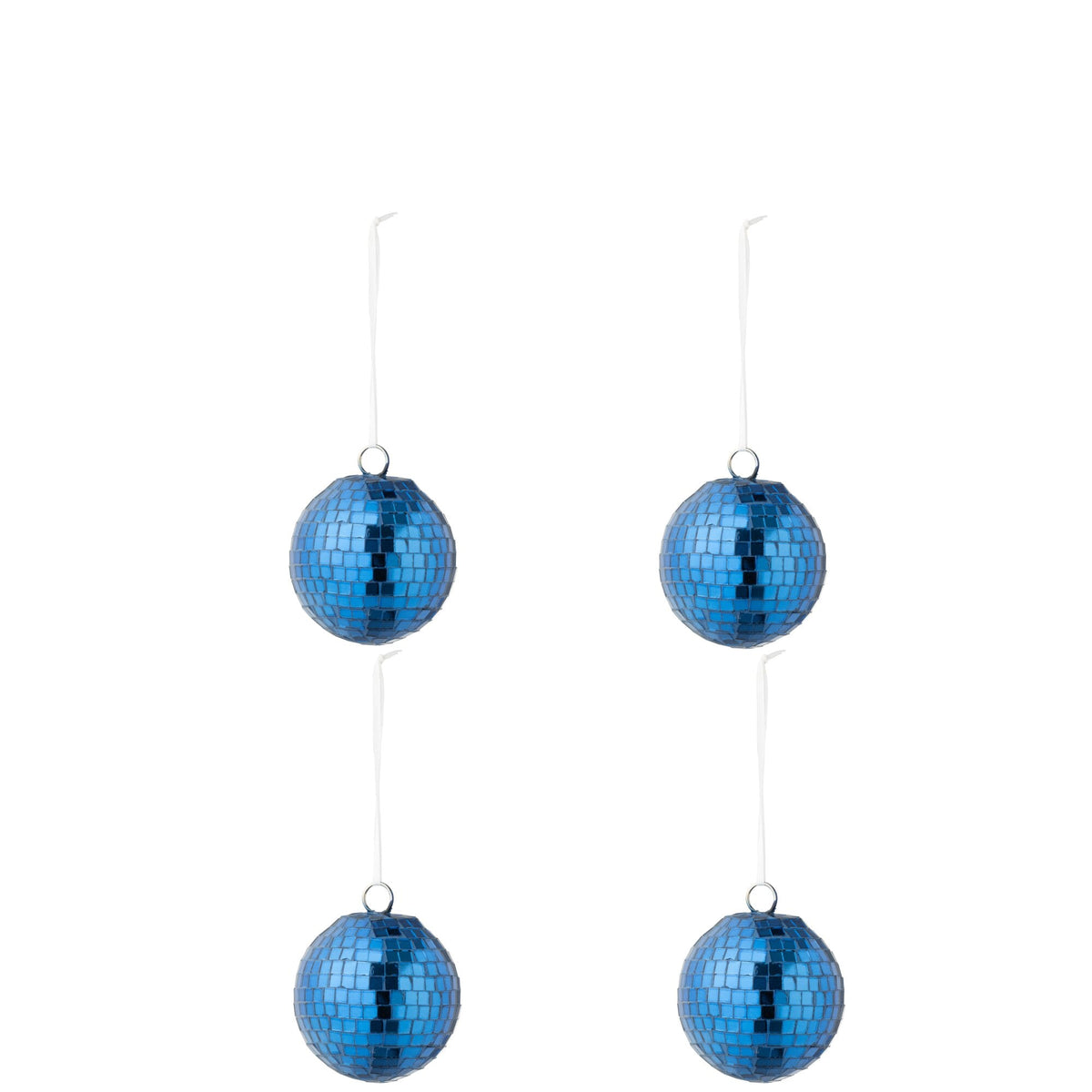 Doos Van 4 Kerstballen Spiegelglas Blauw Small van J-Line, onderdeel van de Set Van 8 Kerstballen Spiegelglas Blauw, op witte achtergrond