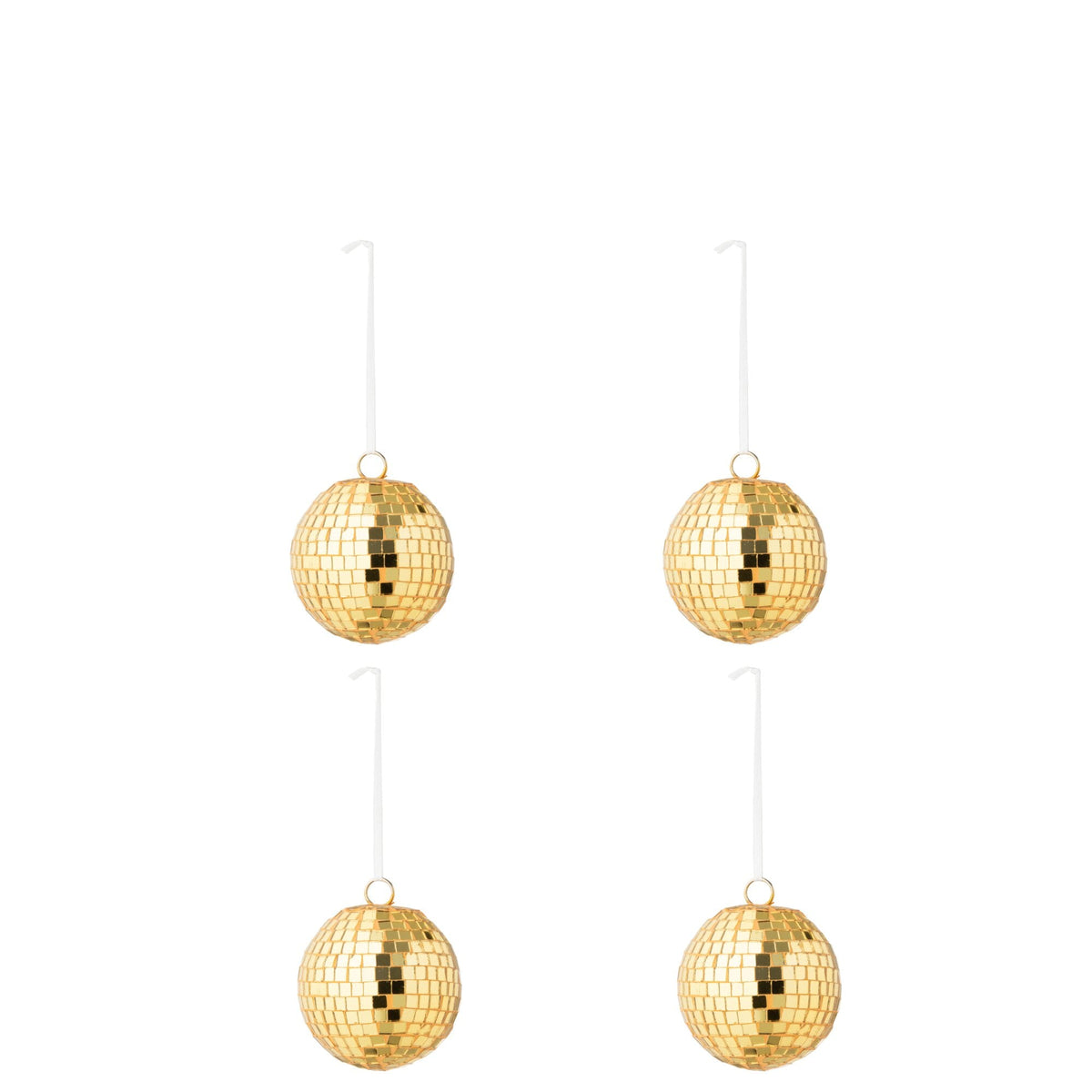 Doos Van 4 Kerstballen Spiegelglas Goud Small van J-Line, onderdeel van de Set Van 8 Kerstballen Spiegelglas Goud, op witte achtergrond