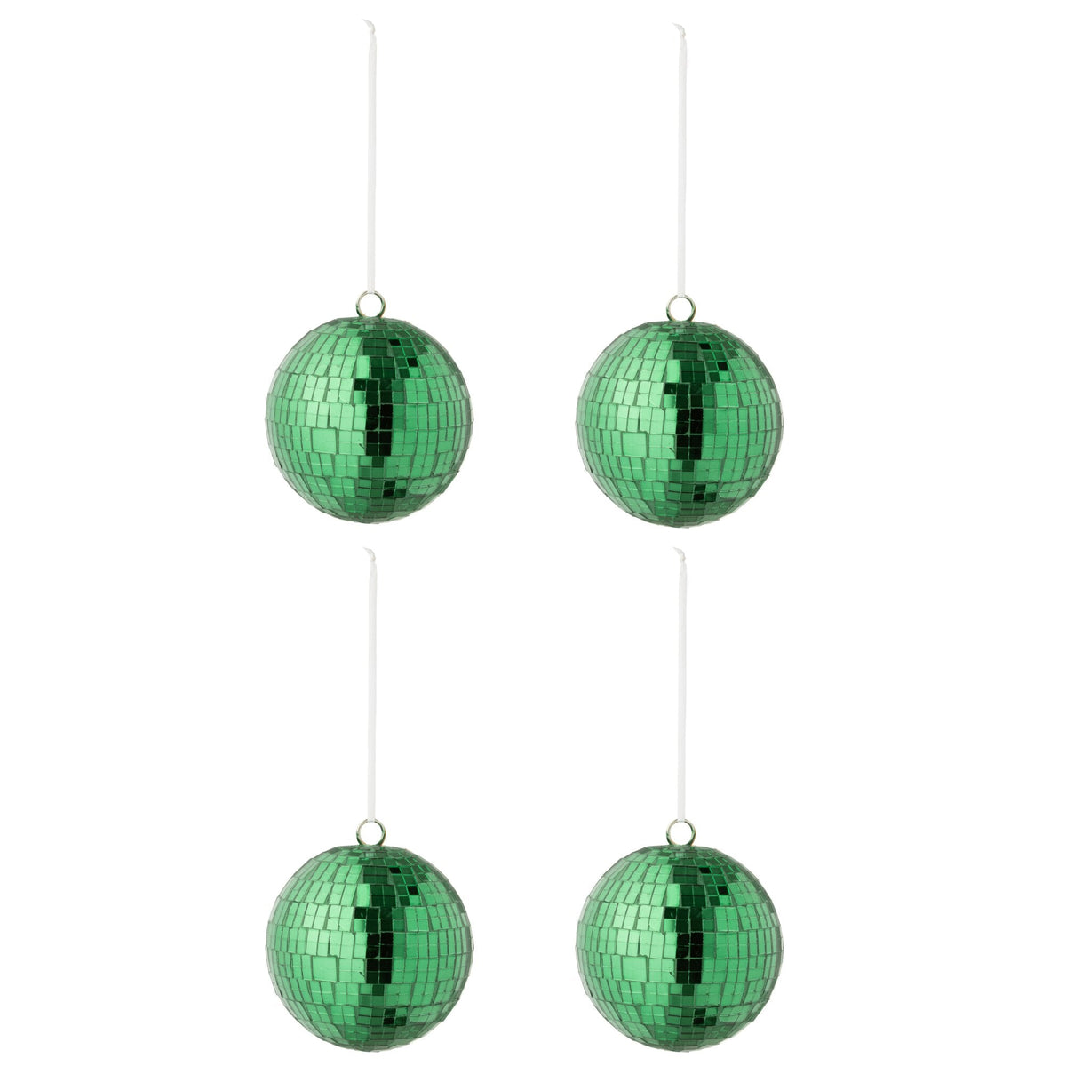 Doos Van 4 Kerstballen Spiegelglas Groen Large van J-Line, onderdeel van de Set Van 8 Kerstballen Spiegelglas Groen, op witte achtergrond
