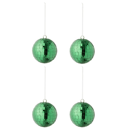 Doos Van 4 Kerstballen Spiegelglas Groen Large van J-Line, onderdeel van de Set Van 8 Kerstballen Spiegelglas Groen, op witte achtergrond