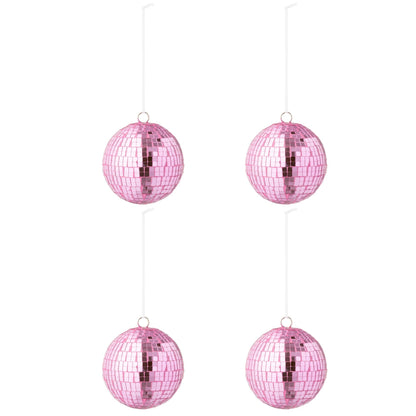 Doos Van 4 Kerstballen Spiegelglas Roze Large van J-Line, onderdeel van de Set Van 8 Kerstballen Spiegelglas Roze, op witte achtergrond