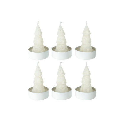 Zes gebroken witte mini kerstboom kaarsjes van J-Line in witte houdertjes