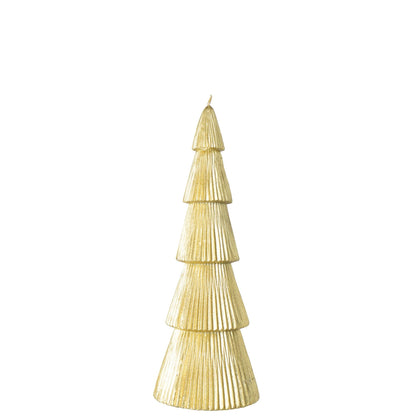 Grote gouden kerstboom kaars van J-Line van 29,5 cm met fijn geribbelde lagen