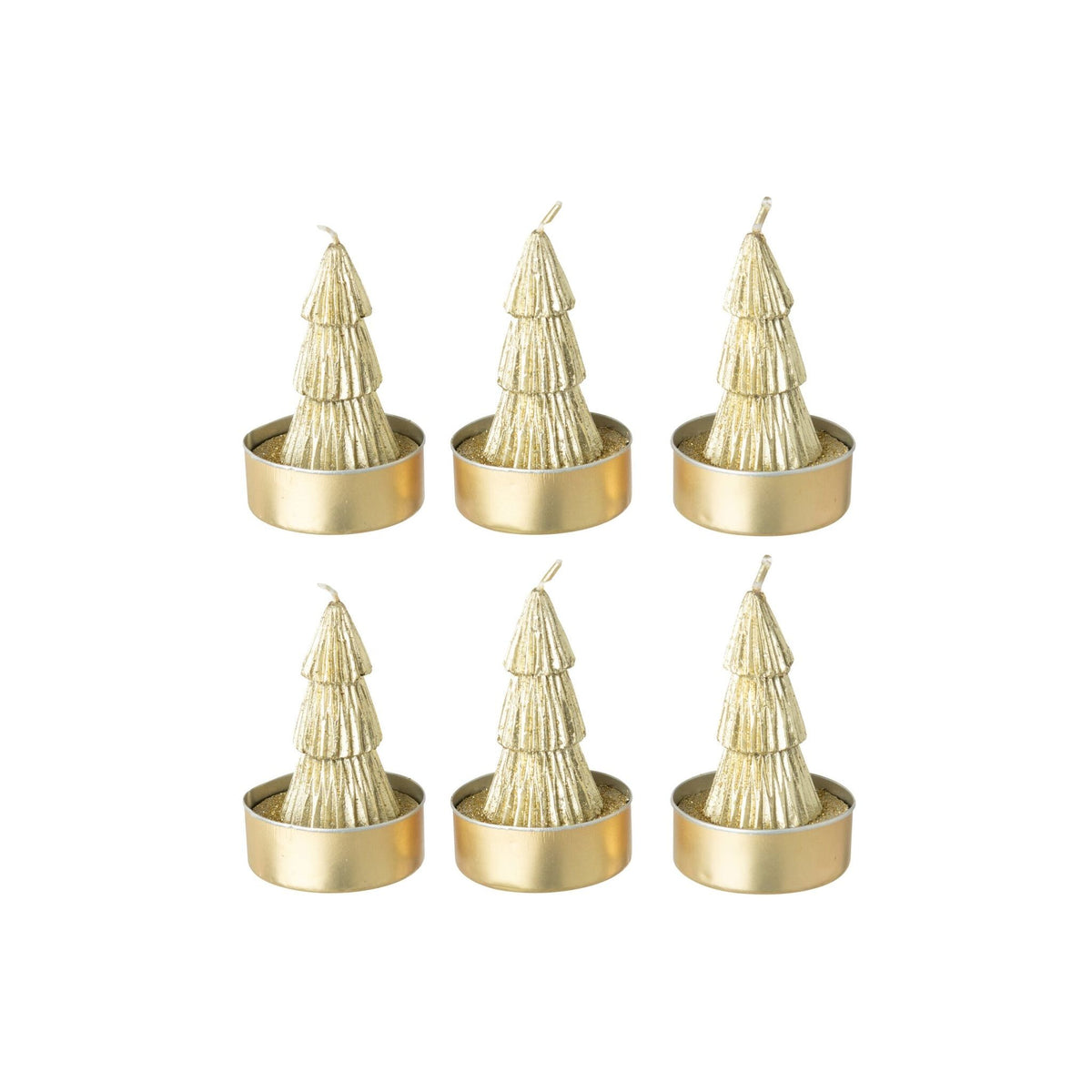 Zes gouden mini kerstboom kaarsjes van J-Line in gouden houdertjes