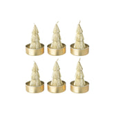 Zes gouden mini kerstboom kaarsjes van J-Line in gouden houdertjes