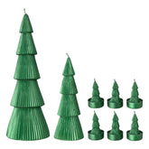Set Van 8 Kerstboomkaarsen Groen van J-Line, de complete set met beide kaarsen en de zes kaarsjes
