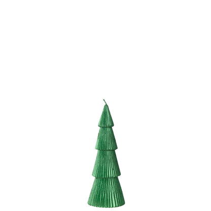Kleine groene kerstboom kaars van J-Line van 19,5 cm op witte achtergrond