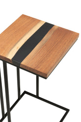 Side Table Square Acacia Wood/Resin Natural/Black - - J-Line - livinglovely.nl