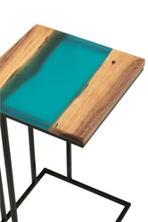 Side Table Square Acacia Wood/Resin Natural/Blue - - J-Line - livinglovely.nl